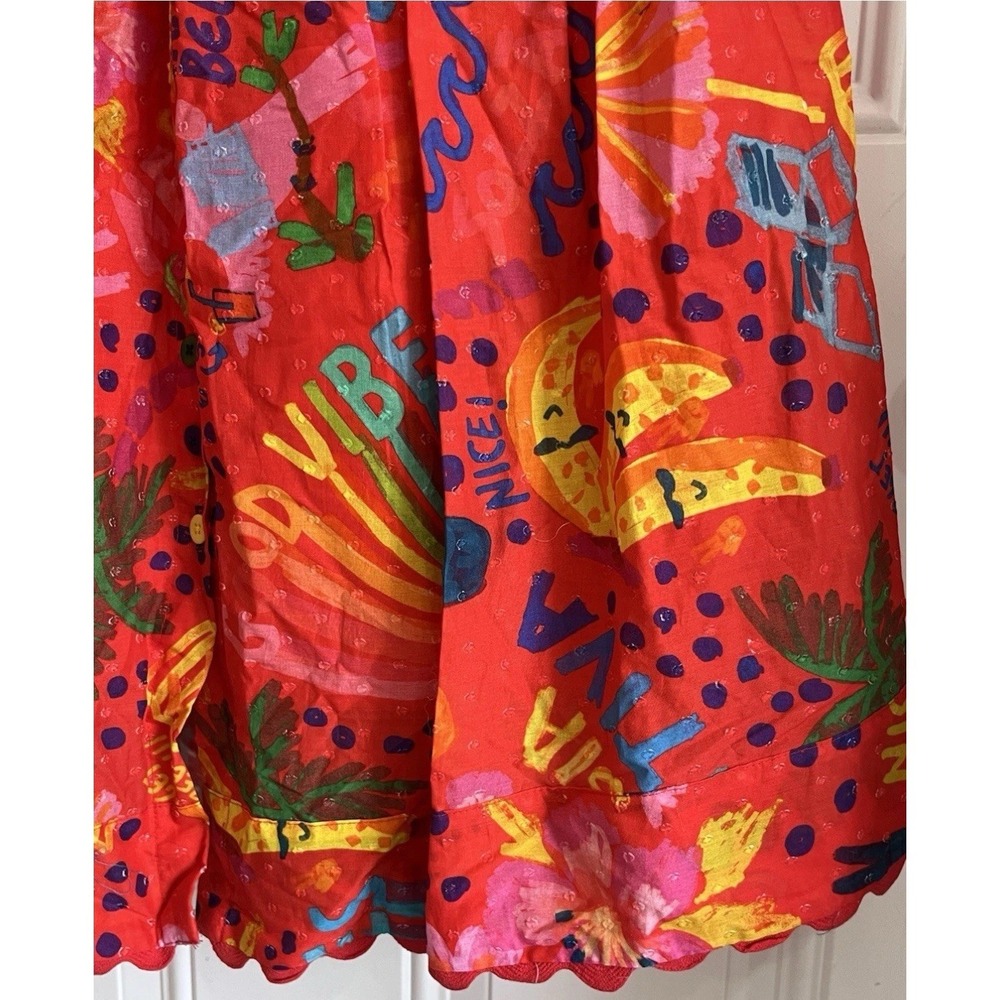 Farm Rio Good Vibes Cotton Midi Dress Puff Sleeve Smocked Tropical Resort Boho L - Picture 9 of 15